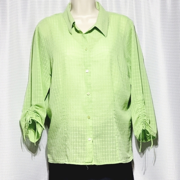 Geoffrey Beene Sport Light Green Textured Button Down Top (16) - Picture 1 of 5